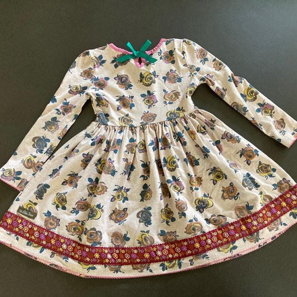 Matilda Jane Size 4 Dress Enchanted Evening Cream Rose Floral, Long Sleeves - Picture 4 of 6